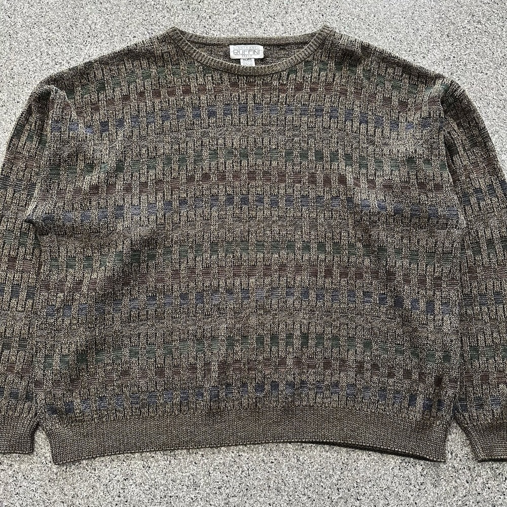 Gianfranco Ruffini Sweater Mens XXL Vintage Italy Knit Crewneck Grandpa Check